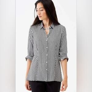 J. Jill Lightweight Gingham Peplum Rayon Shirt Black White Size Large